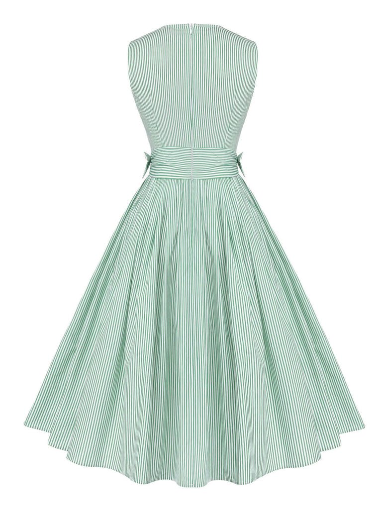 Mintgrün 1950er V-Ausschnitt Gestreiftes Kleid