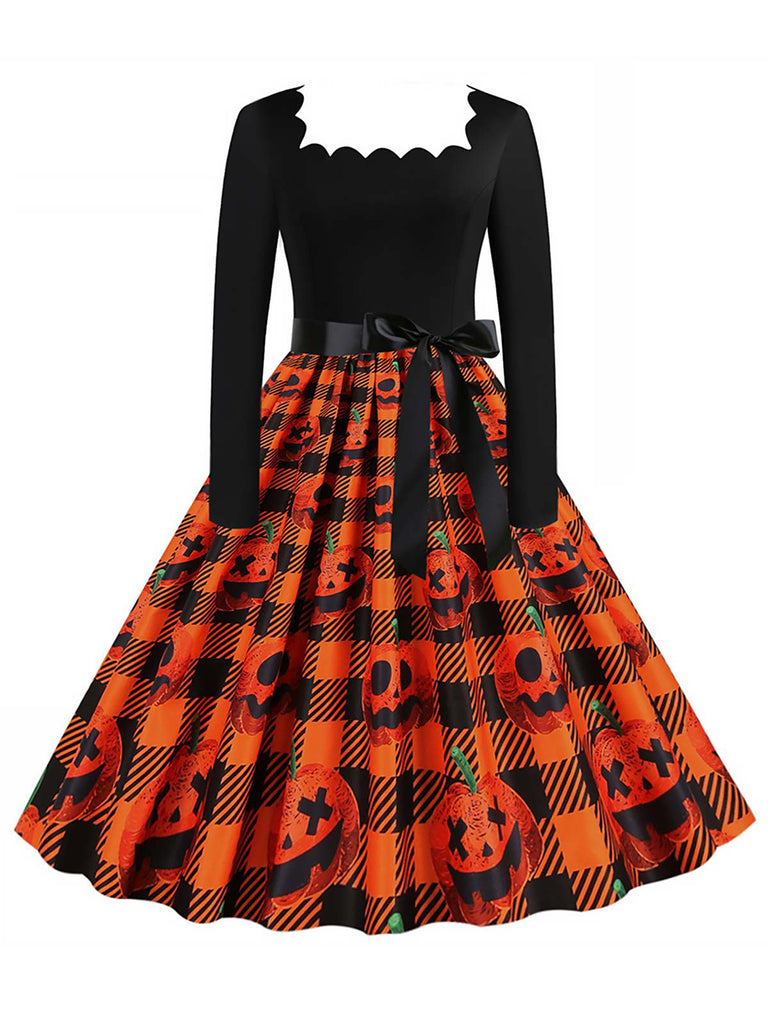 Orange 1950er Halloween Kürbis Swing Kleid