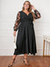 [Plus Size] Schwarzes 1950er Kleid mit geblümten Mesh-Ärmeln