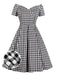 [Übergröße] Schwarz-weißes 1950er schulterfreies Gingham-Kariertes Kleid
