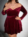 [Übergröß] Weinrotes 1950er Kleid aus Samt mit offener Schulterpartie