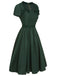 Grünes 1950er Solid Bow Square Collar Kleid