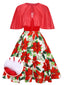 [Vorverkauf] 2PCS Rotes 1950er Weihnachtsblumenkleid & Cape