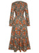 1940er V-Ausschnitt Blumenmuster Langärmeliges Kleid