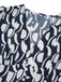 Marineblau 1930er Geometrisch Bedrucktes V-Ausschnitt Kleid