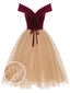 Burgunderfarbenes 1950er Kleid aus Samt und Mesh mit Tupfen