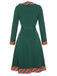 Grünes 1940er Streifen Patchwork Kleid mit Gürtel