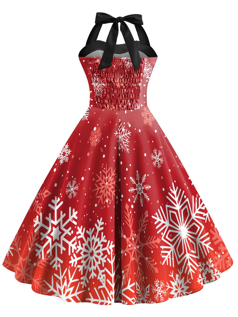 Rotes 1950er Weihnachts Schneeflocken Trägerkleid