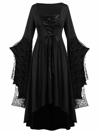 Gothic Hexenkostüm Vampir 1950er Patchwork-Hexenkleid aus Spitze Vampir