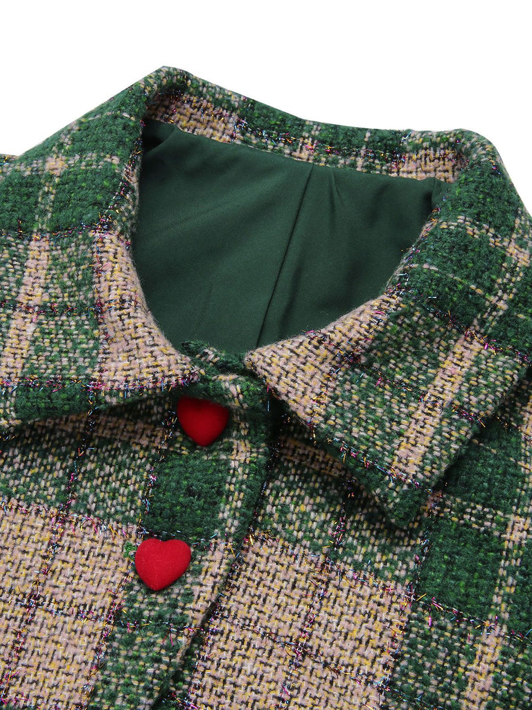 [Vorverkauf] Grün 1950er Revers Schottisches Plaid Kurze Jacke