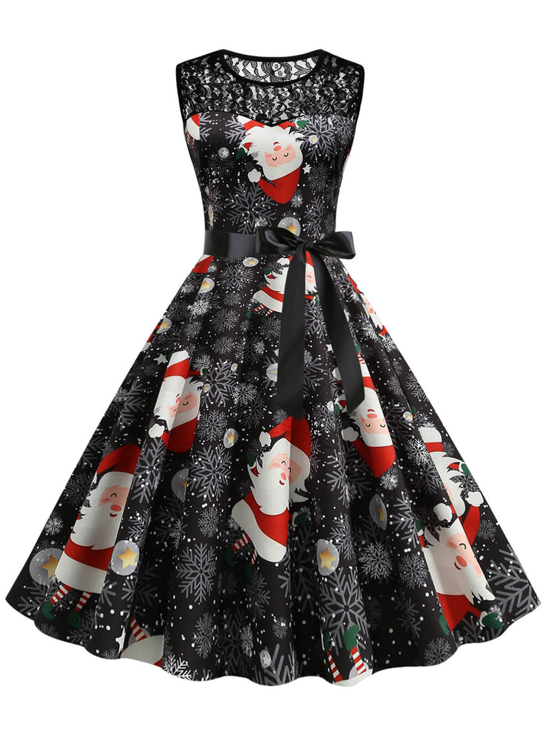 1950er Weihnachten Weihnachtsmann Spitze Patchwork Kleid