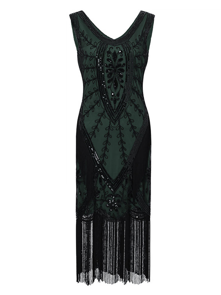 1920er Ärmelloses Kleid mit Pailletten und Fransen