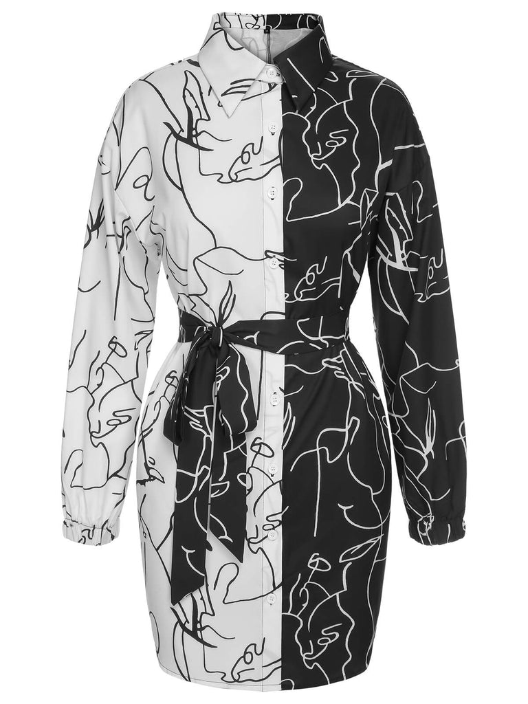 Schwarz & Weiß 1960er Abstrakte Kunst Revers Kleid