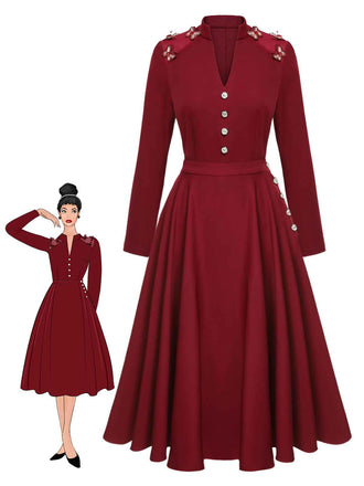 2PCS Rot 1940er Schmetterlings Bluse & Fester Rock