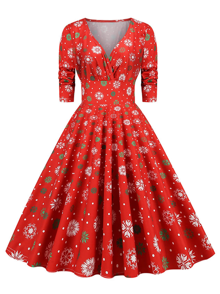 1950er Halloween Kleid mit V-Ausschnitt und mittellangen Ärmeln