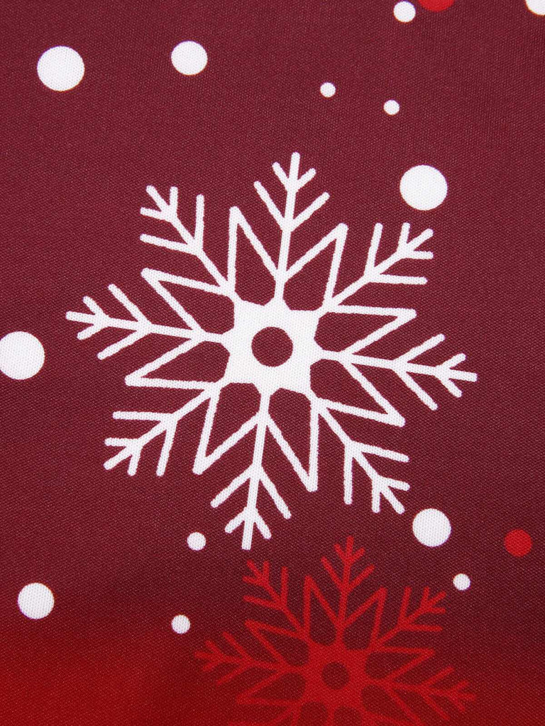 Weinrot 1950s Weihnachten Schneeflocke Patchwork Kleid