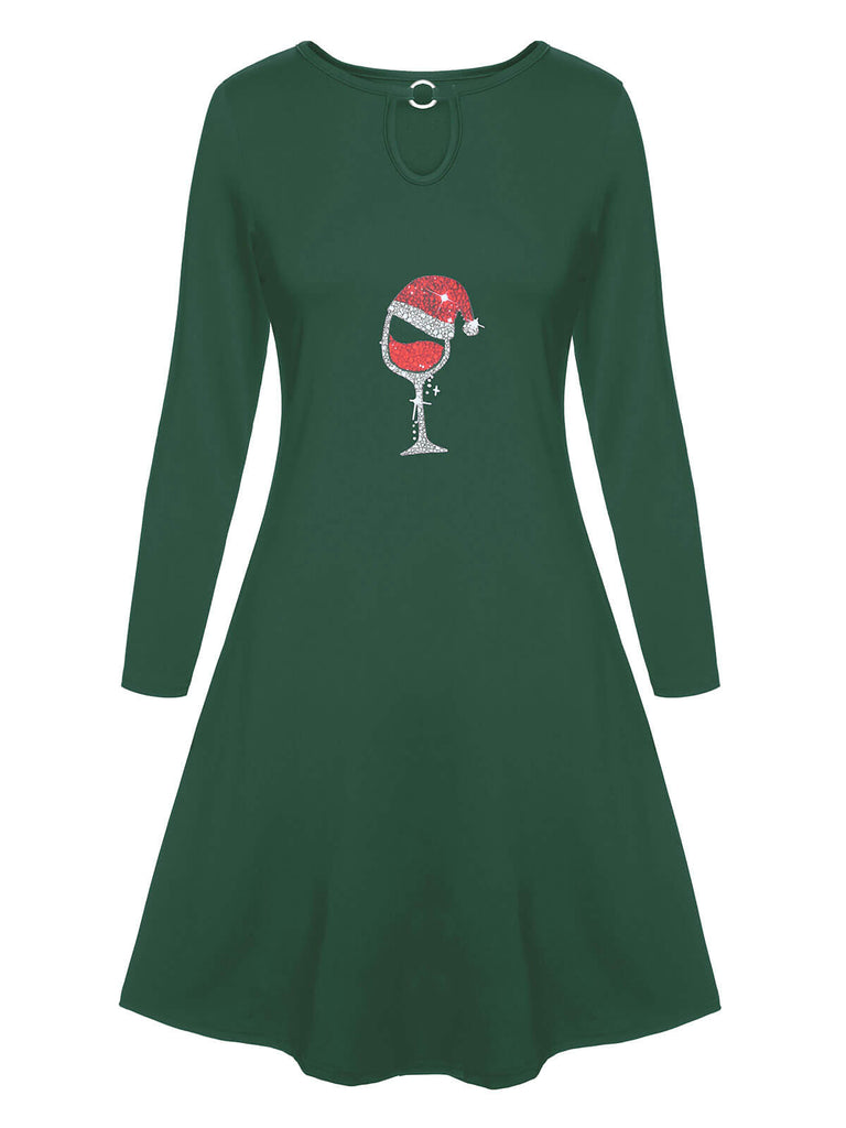 1940er Weihnachtshut Wein Schlüsselloch Shift Kleid