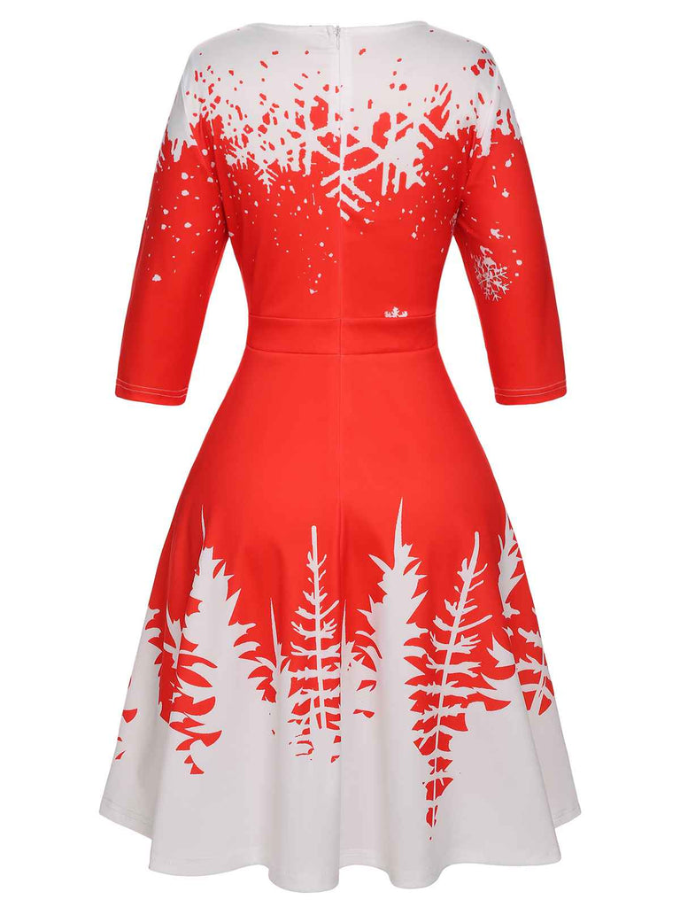 1950er Weihnachten Rundhalsausschnitt Schneeflocken Kleid