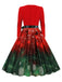 Weihnachten 1950er V-Ausschnitt Langarm Patchwork Kleid