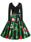 Weihnachten 1950er V-Ausschnitt Patchwork Swing Kleid