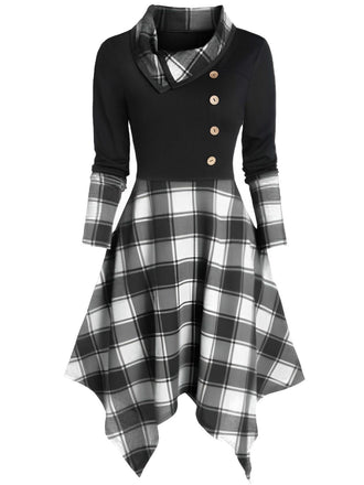 1950er Einreihiges Einreihiges Kariertes Patchwork-Kleid