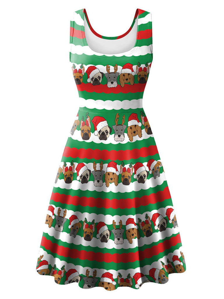 1950er Jahre Weihnachten Print gestricktes ärmelloses Kleid