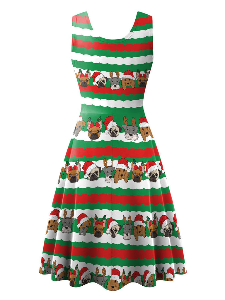 1950er Jahre Weihnachten Print gestricktes ärmelloses Kleid