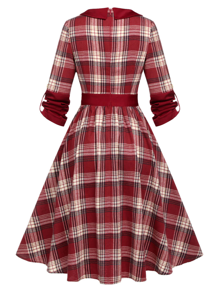 Rot 1950er Aufrollen Schottisch-kariertes Kleid