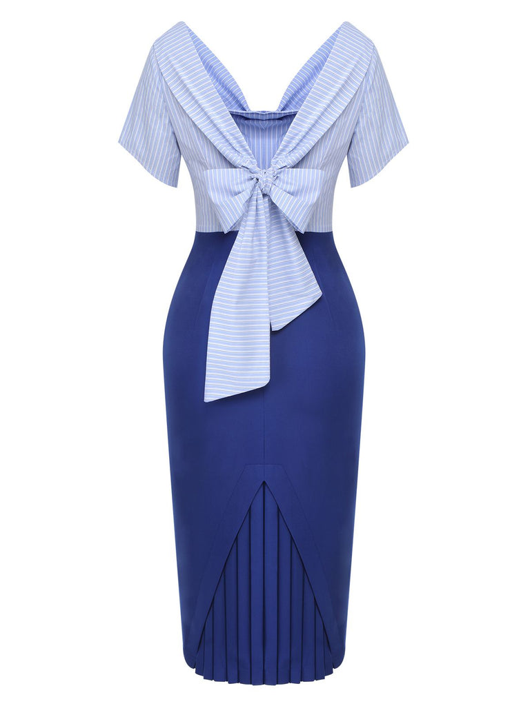 Blau 1960er Kutte gestreift Schnürung Wickeln Kleid