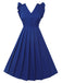 Blau 1950er Plissiertes Rüschen Trägerkleid