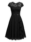 Schwarz 1940er Rüschen Spitze Floral Solid Kleid