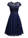 Schwarz 1940er Rüschen Spitze Floral Solid Kleid