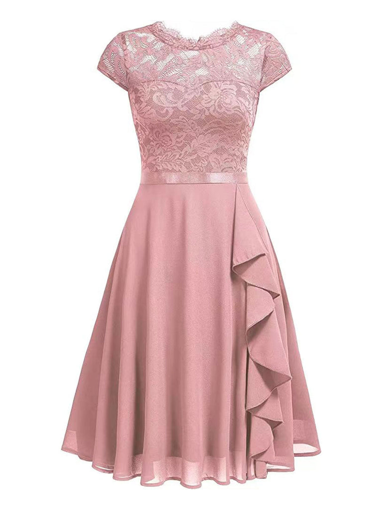 1940er Rüschen Spitze Floral Solid Kleid