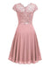 Rosa 1940er Rüschen Spitze Floral Solid Kleid