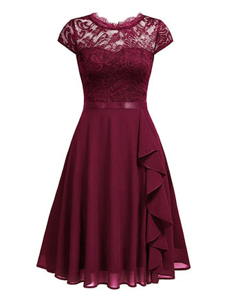 1940er Rüschen Spitze Floral Solid Kleid