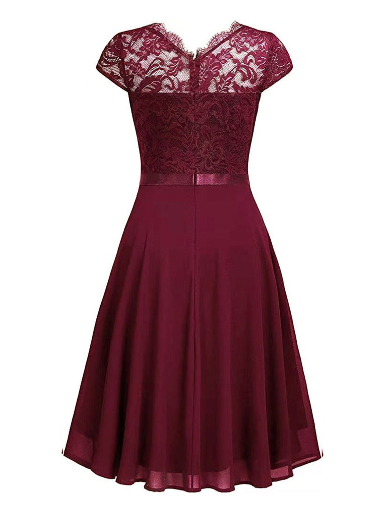 Rosa 1940er Rüschen Spitze Floral Solid Kleid