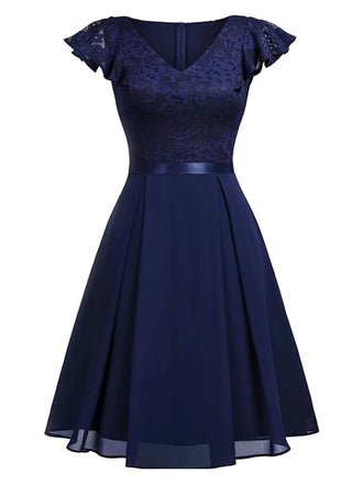 1940er Solides langen Ärmeln Spitzenkleid