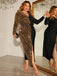 [Übergröße] Schwarz & Gold 1960er V-Ausschnitt Pailletten-Patchwork Kleid