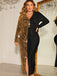 [Übergröße] Schwarz & Gold 1960er V-Ausschnitt Pailletten-Patchwork Kleid