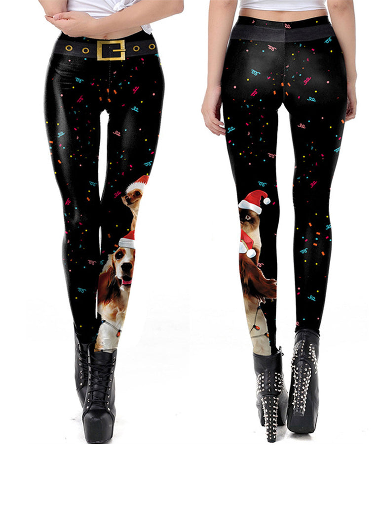 1960er Weihnachten Bedruckte Elastische Leggings