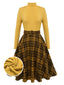Gelb 1950er Kariertes Rollkragenkleid mit Gürtel
