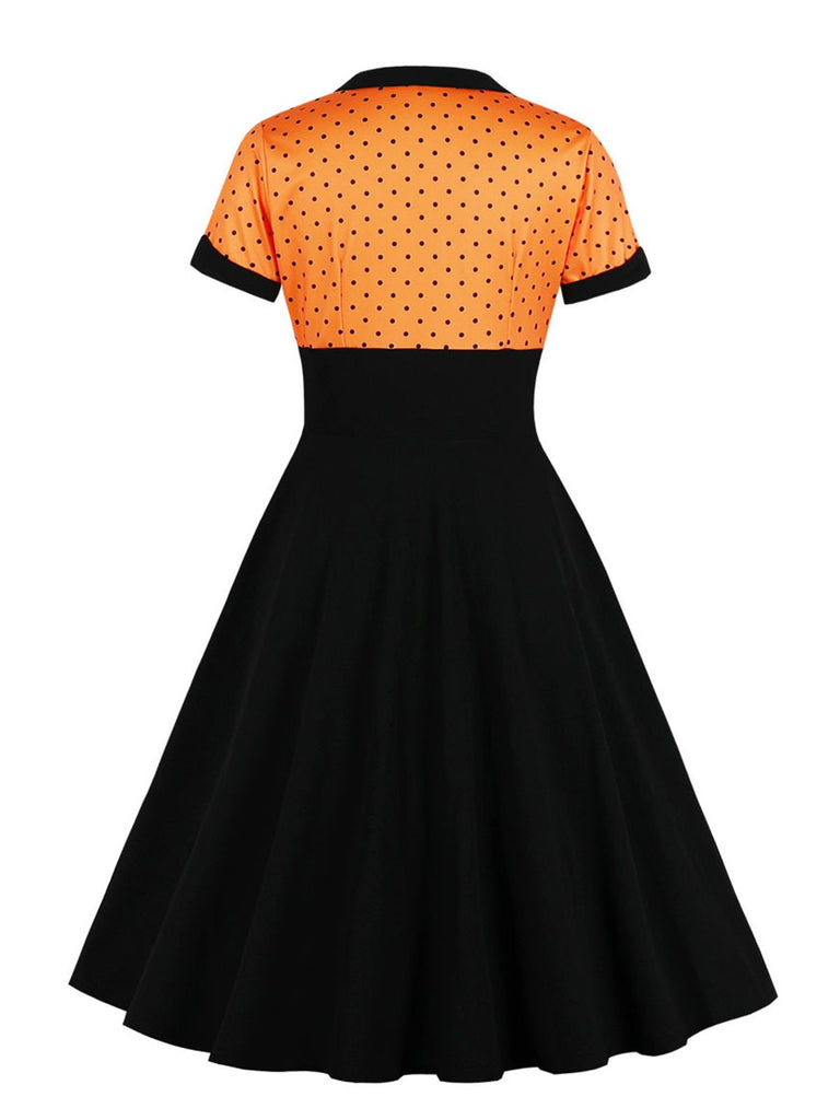 [Übergröße] 1950er Quadratischem Ausschnitt Polka Dot Kleid