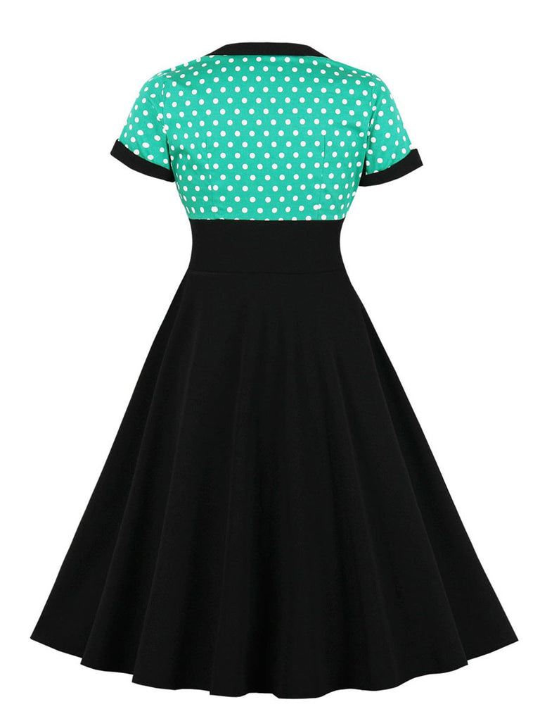 [Übergröße] 1950er Quadratischem Ausschnitt Polka Dot Kleid