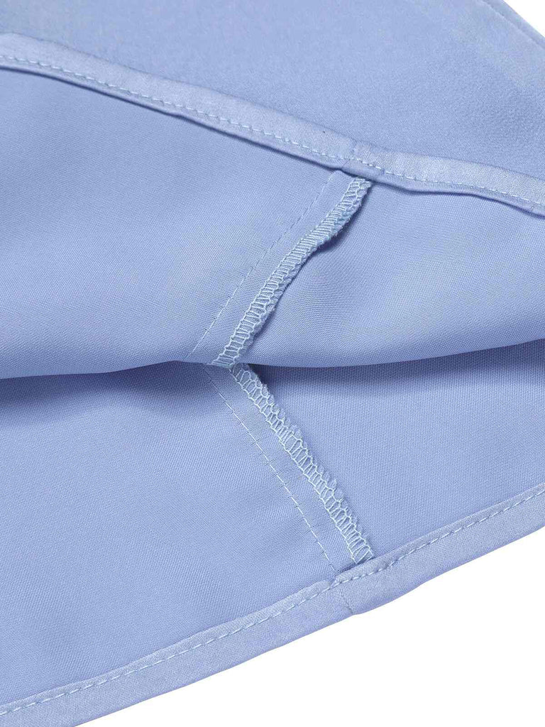 Blau 1950er Solide Revers Bluse