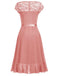 1950er V-Ausschnitt Spitzenrüschen Festes Kleid