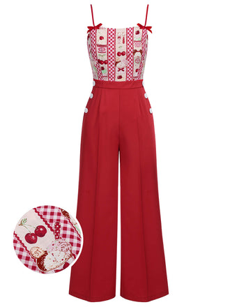 Rot 1930er Kirsch Cupcake Trägern Jumpsuit