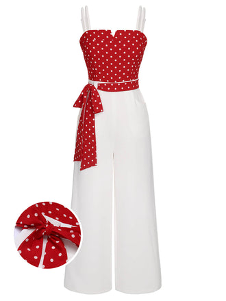 Rot 1950er Polka Dot Spaghetti Träger Jumpsuit