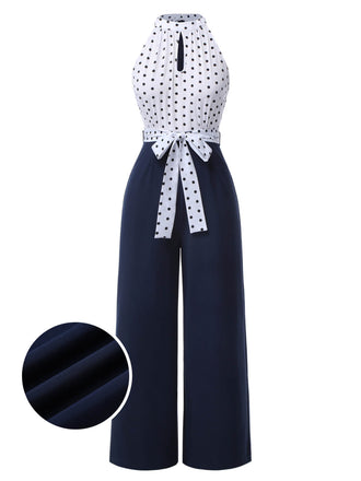 Blau 1940er Halter Polka Dot Jumpsuit