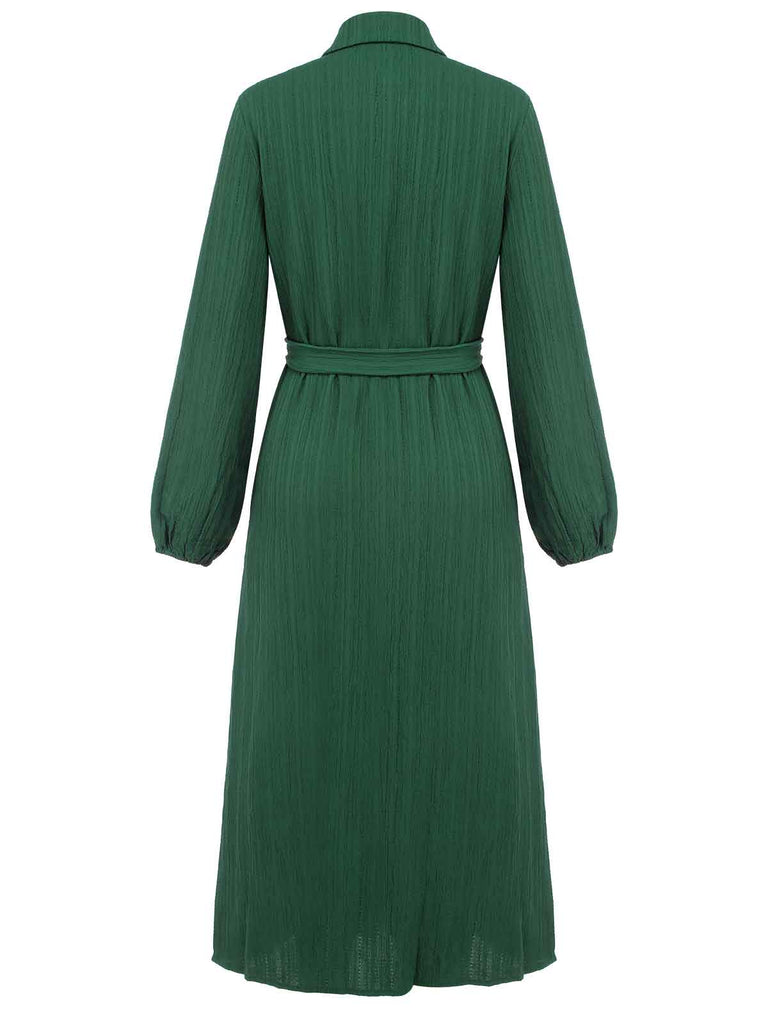 Grün 1960er Revers Lockerem Gürtel  Kleid