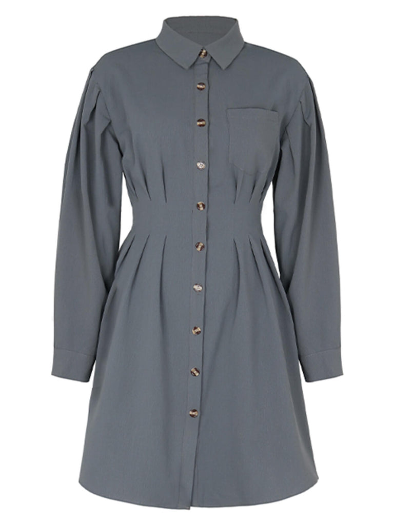 Dunkelgrau 1950er Revers Spitzen Kleid